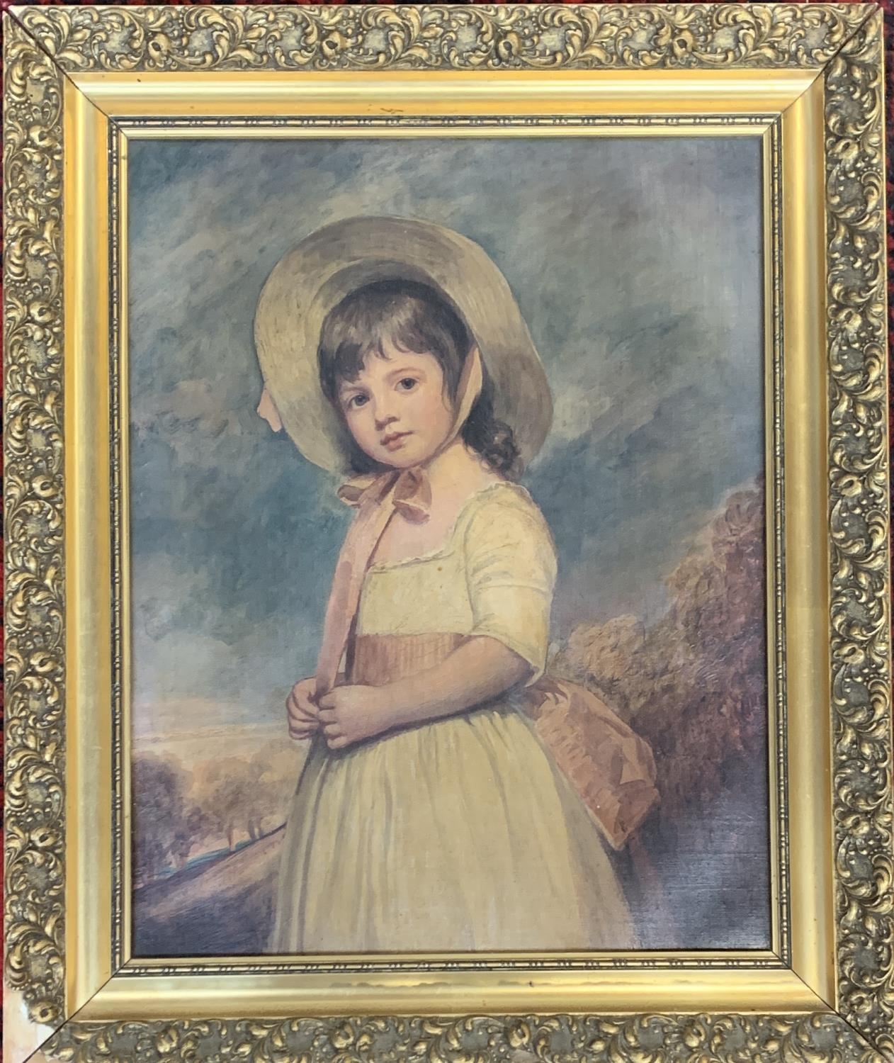 After George Romney, 'Miss Juliana Willoughby', oleograph on canvas, 52x40cm