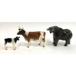 A Beswick Ayrshire Cow, 'Ickham Bessie 198', one horn repaired; together with a Beswick elephant,