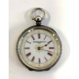 A Swiss Langdon Davies & Co. 935 silver cased fob watch, with enamel dial 3cmD with red Roman
