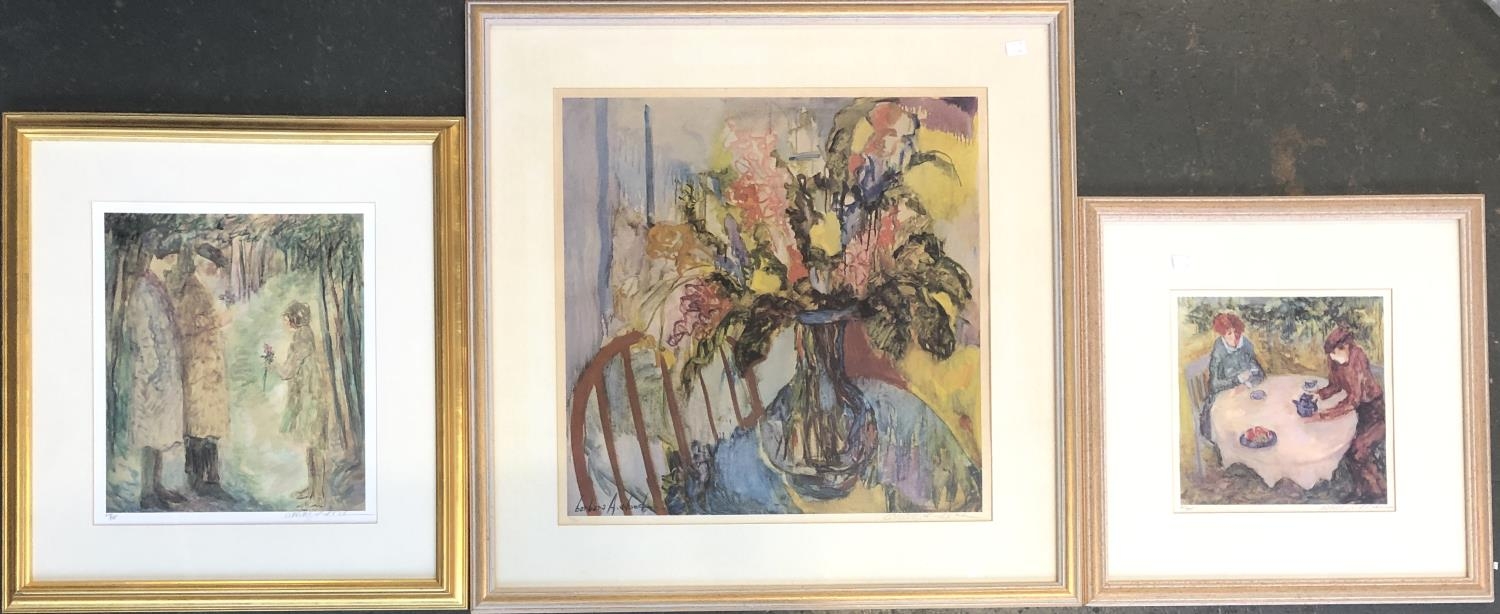 Barbara A. Wood, three signed limited edition colour prints, 'Still life of Flowers', 'Ladies Having