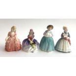Four Royal Doulton figurines, 'The Rag Doll', 'Bunny', 'Monica', and 'Rose', the tallest 12.5cmH