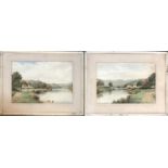 J W Jackson (early 20th century), a pair of watercolours of cottages by a lake, signed and dated