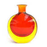 An extremely heavy amber coloured art glass vase, of compressed form, 26.5cm high