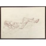 Judy Walford, reclining nude, 59x83cm; together with one other 'study in sepia', portrait of a