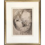 Attributed to Francis Philip Stephanoff (1788-1860), mother and child in a garden, pen and ink,