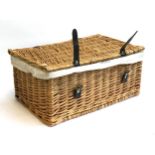 A Wine Society wicker hamper with removeable cotton lining, 51x35x24cm