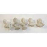 Five small carved Italian marble busts, comprising Chopin (2), and Mozart (3), all in as found