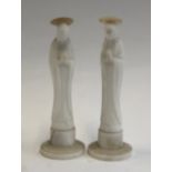 A pair of Italian carved marble angel figurines (af), 24cmH
