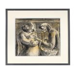 Colin Moss, (1914-2005), Greeting the Baby, watercolour, charcoal and wash, signed and date '50,