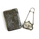 A silver card case, allover engraved with scrolls, together with a miniature silver coin purse