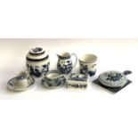 A quantity of blue and white ceramics to include Doulton 'Booths Real Old Willow' jar, Delft etc