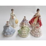 Five Royal Worcester figurines to include Summertime, Lady Emma, etc, together with a Royal