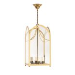 A yellow painted metal hall lantern in Regency style, of recent manufacture, with four arched glazed