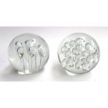 Two large heavy glass paperweights, approx 13.5cmH, boxed