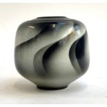 A mid century porcelain vase with grey abstract design, by Marilyn Coplin, marked to base, 13cmH