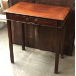 A small George III mahogany side table, the top with moulded edge over a single drawer, on chamfered
