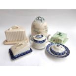 An Empress Ironstone cheese cloche 29cmH, together with a Beswick butter dish, one further cheese