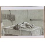 A nude study in studio, pencil & pastel sketch, signed 1980, in aluminium frame