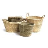 A lot of four various wicker and rush baskets