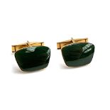 A pair of 9ct gold and jade cufflinks, 8.4g