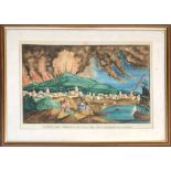 A 20th century watercolour in the style of an 18th century engraving, 'Veduta Dell' Eruzione Etna