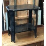 A black painted pine occasional table, stamped to underside, 50x34x53cmH