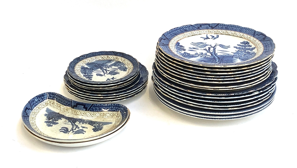 A lot of Booths Real Old Willow pattern plates (24), together with three Churchill Willow pattern