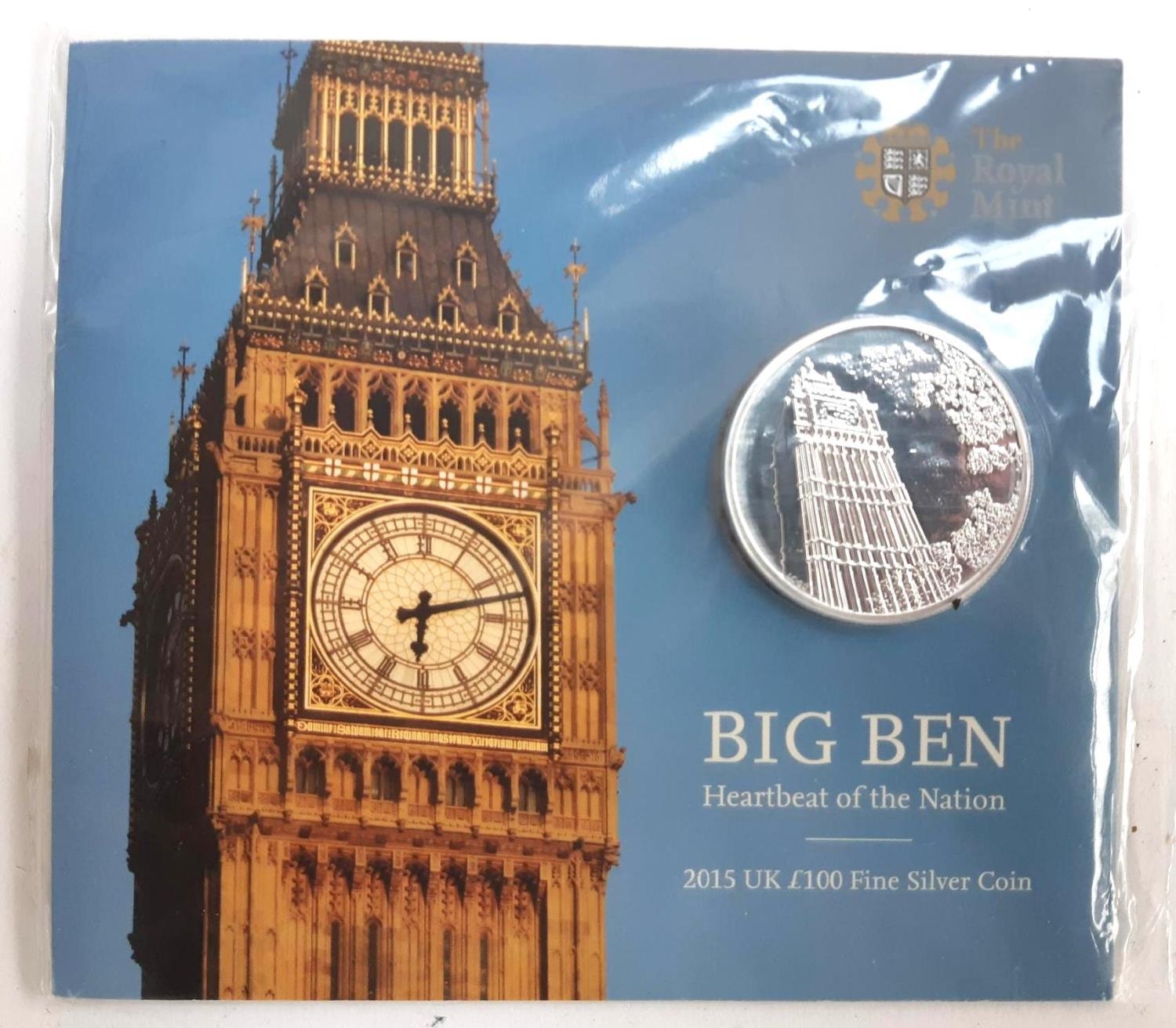 A Royal Mint Big Ben 2015 £100 silver coin containing 62.86g of .999 silver