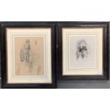 Two 19th century pencil studies of ladies, 25x20cm and 30x23cm