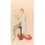 K. E Williams, an early 20th century fashion painting of a 1920s lady, gouache on artists board,