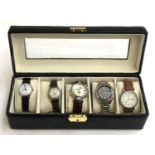 A lot of five gent's wrist watches, to include Benrus, Timex, Stauer, and MSF (5)