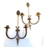 A pair of brass wall sconces for candles, 45.5cmL