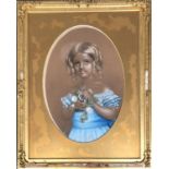 20th century pastel on paper, portrait of a girl, 63x44cm, in a gilt gesso frame