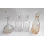 Four cut glass decanters to include a pair, the tallest 29.5cmH