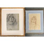 Two 20th century portrait studies, chalk and charcoal on paper, 35x26cm and 33x23cm (2)