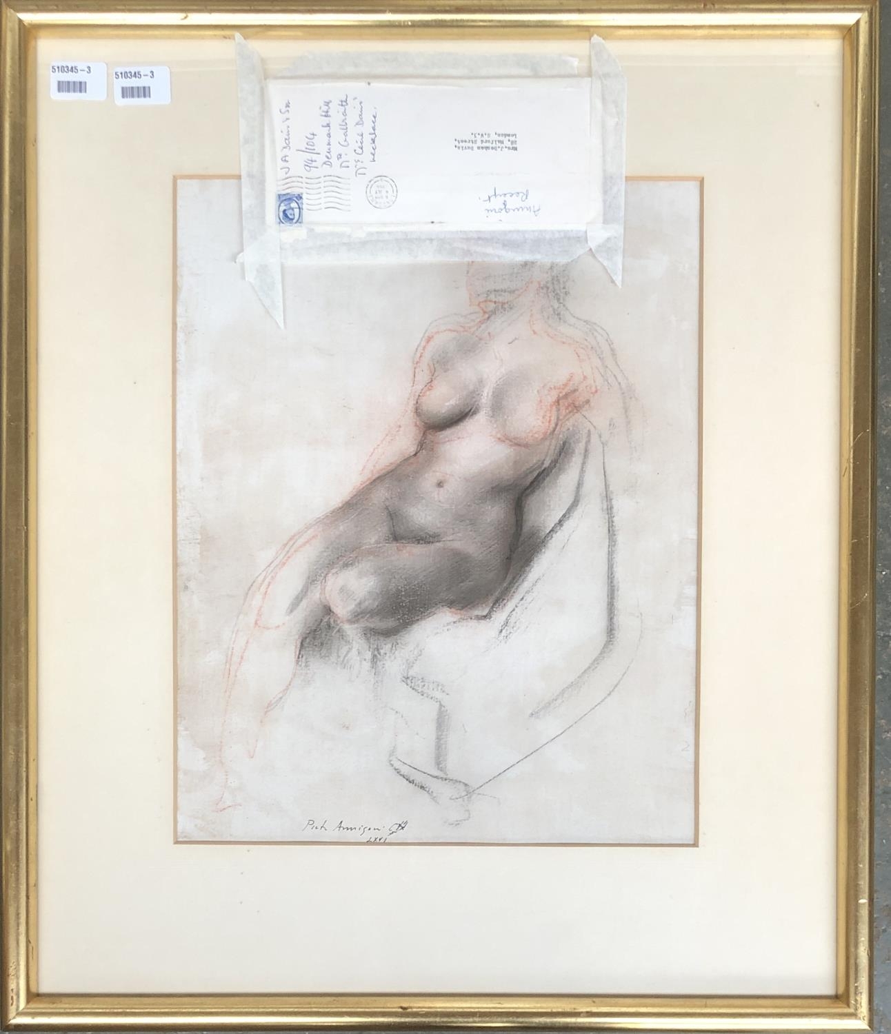 Pietro Annigoni (1910-1988), nude study, charcoal and red chalk, 45x35cm, with original invoice from