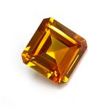 A large unmounted faceted square cut orange sapphire, 1.4x1.4x0.75, approx. 13ct, 2.9g