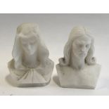 Carved Italian marble busts of Mary and Jesus, 16cmH
