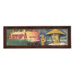 A painted tin advertising sign for cigarettes, in a stained wood frame, 59 x 175cm overall