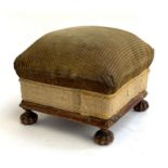 A Victorian footstool with sprung cord cushion, af, 29x29x24cmH