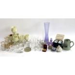 A mixed lot to include a set of 6 onyx goblets, a pair of boxed Royal Worcester egg coddlers, purple