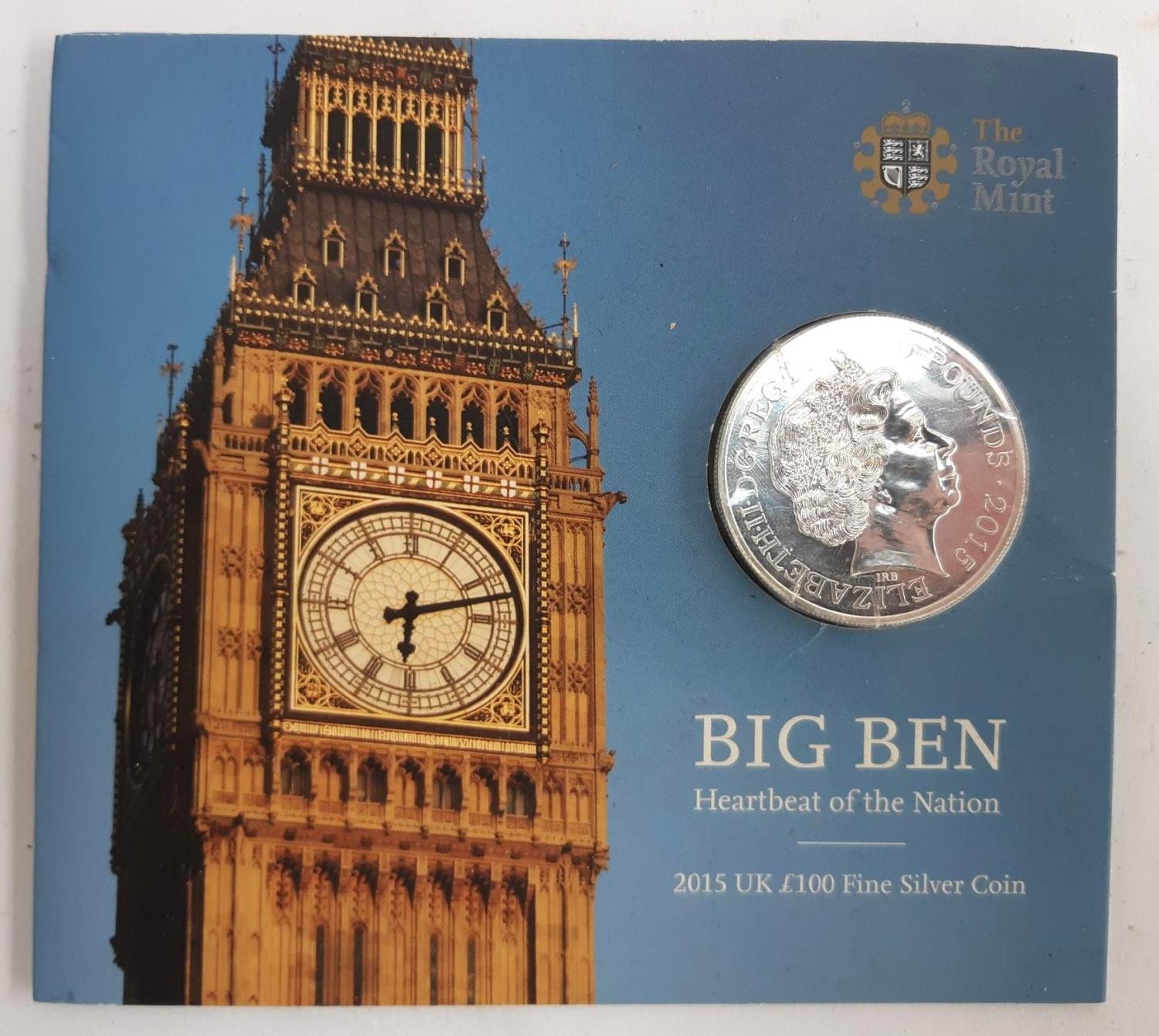 A Royal Mint Big Ben 2015 £100 silver coin containing 62.86g of .999 silver