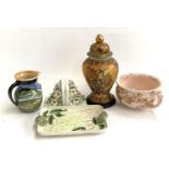 A mixed lot of ceramics to include Portuguese artichoke dish, floral ceramic bookends, studio