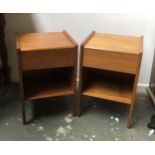 A pair of small mid century teak bedside tables, each with single drawer over shelf, 36x34x53cmH