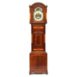 A mahogany longcase clock, domed hood, the dial with Roman numerals to the silvered chapter ring and