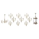A group of various 20th century lighting, to include a cylindrical chandelier, 40cm high, a set of