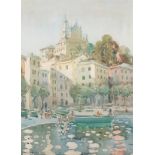 Arthur Henry Knighton Hammond (1876-1970), harbour scene, possibly in the Gulf of Genoa, Italy,