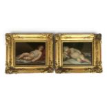 A pair of 19th century oil on boards depicting sleeping putti, each bearing red wax seal to verso,