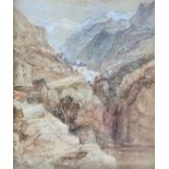 Attributed to Myles Birket Foster (1825-1899), an Alpine village, pencil and watercolour, 16x13.5cm