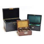 A Thornhill & Co. green leather and velvet lined jewellery chest, stamped Thornhill 144 New Bond